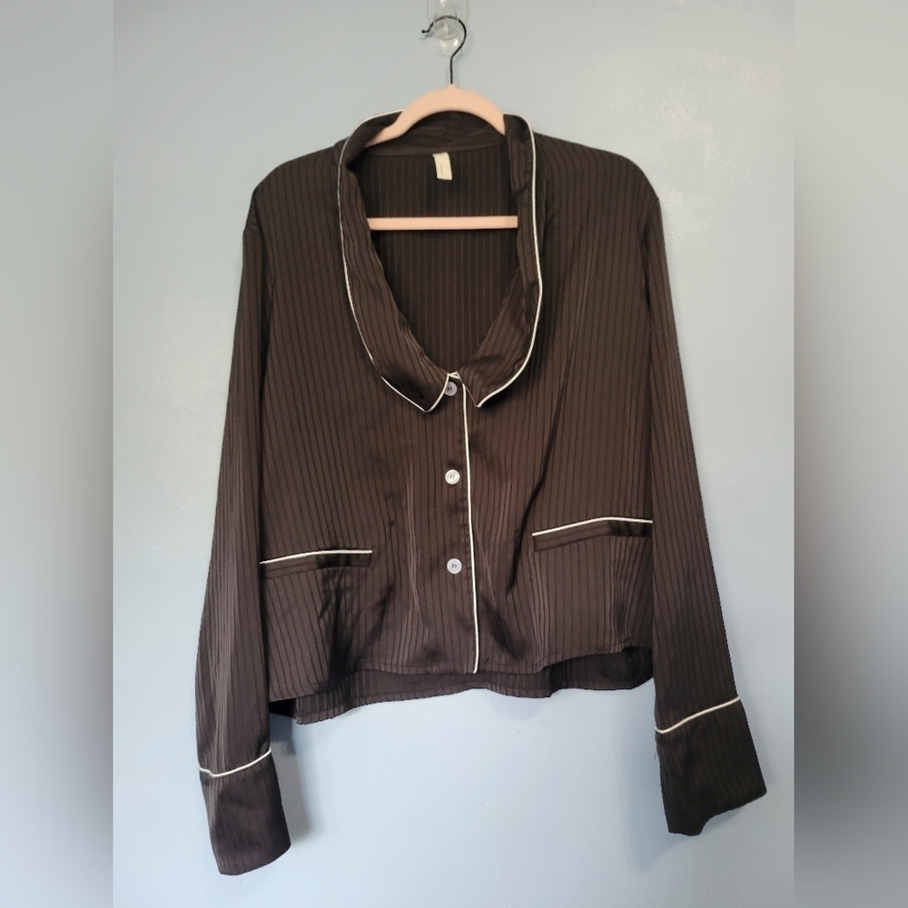 Nap Statement Collar Cropped Pajama Top Black Size XXL - Picture 2 of 9